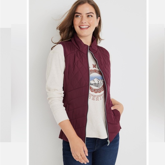 Maurices Quilted Zip-Up Vest Maroon - Picture 6 of 6